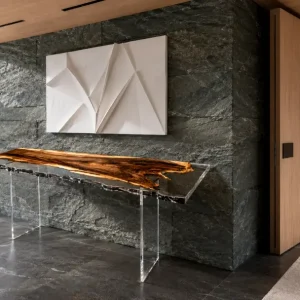 Custom Walnut Live Edge Epoxy Console Tables with Crystal Clear Epoxy WCS040