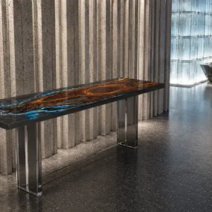 Custom Walnut Live Edge Epoxy Console Tables with Galaxy Epoxy WCS041