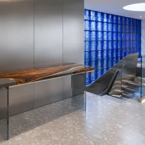 Custom Walnut Live Edge Epoxy Console Tables with Crystal Clear Epoxy WCS042