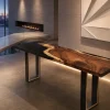 Custom Walnut Live Edge Epoxy Console Tables with Black Epoxy WCS044