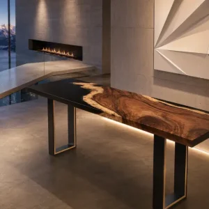 Custom Walnut Live Edge Epoxy Console Tables with Black Epoxy WCS044