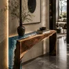 Custom Walnut Live Edge Epoxy Console Tables with Blue Epoxy WCS045
