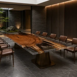 Custom Walnut Crystal Clear Live Edge Conference Tables WCT002