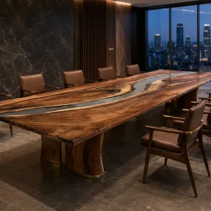 Custom Walnut Crystal Clear Live Edge Conference Tables WCT005