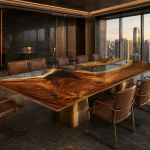 Custom Walnut Crystal Clear Live Edge Conference Tables WCT007
