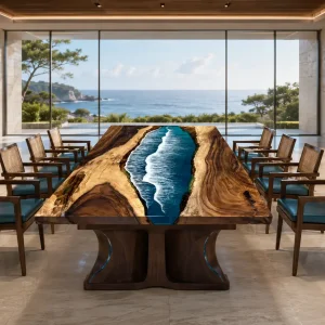 Custom Walnut Ocean Blue Blue River Conference Tables WCT012