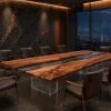 Custom Walnut Crystal Clear Live Edge Conference Tables WCT014