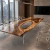 Custom Walnut Crystal Clear Live Edge Conference Tables WCT017