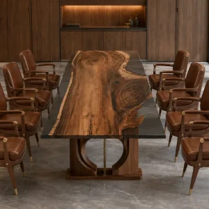 Custom Walnut Live Edge Epoxy Console Tables with Black Epoxy WCS021