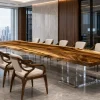 Custom Walnut Crystal Clear Live Edge Conference Tables WCT026