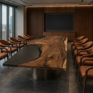 Custom Walnut Grey Live Edge Conference Tables WCT028