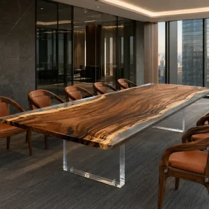 Custom Walnut Crystal Clear Live Edge Conference Tables WCT029