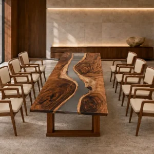 Custom Walnut Crystal Clear Live Edge Conference Tables WCT030