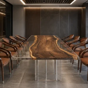 Custom Walnut Crystal Clear Live Edge Conference Tables WCT031