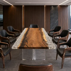 Custom Walnut Crystal Clear Live Edge Conference Tables WCT033