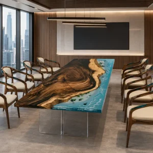 Custom Walnut Ocean Blue Ocean Blue Conference Tables WCT042