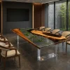 Custom Walnut Crystal Clear Live Edge Conference Tables WCT044