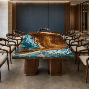 Custom Walnut Ocean Blue Ocean Blue Conference Tables WCT046