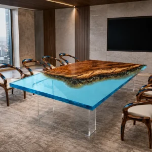 Custom Walnut Ocean Blue Ocean Blue Conference Tables WCT048