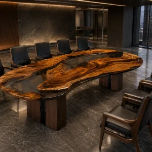 Custom Walnut Grey Live Edge Conference Tables WCT053