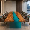 Custom Walnut Ocean Blue Blue Epoxy Conference Tables WCT055