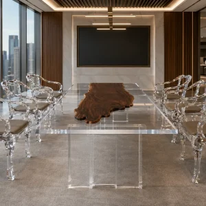 Custom Walnut Crystal Clear Live Edge Table Conference Tables WCT057