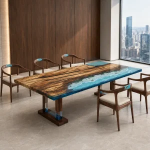 Custom Walnut Ocean Blue Ocean and Beach Conference Tables WCT058