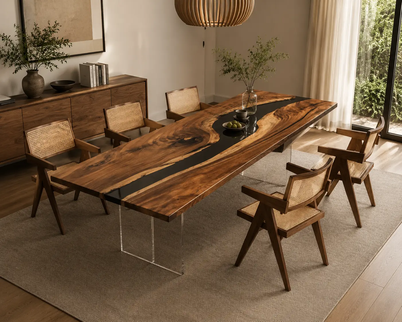 Custom Walnut Crystal Clear Live Edge Conference Tables WCT001
