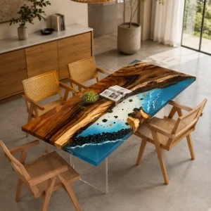 Custom Walnut Ocean Blue Ocean & Beach Dining Table WDT009