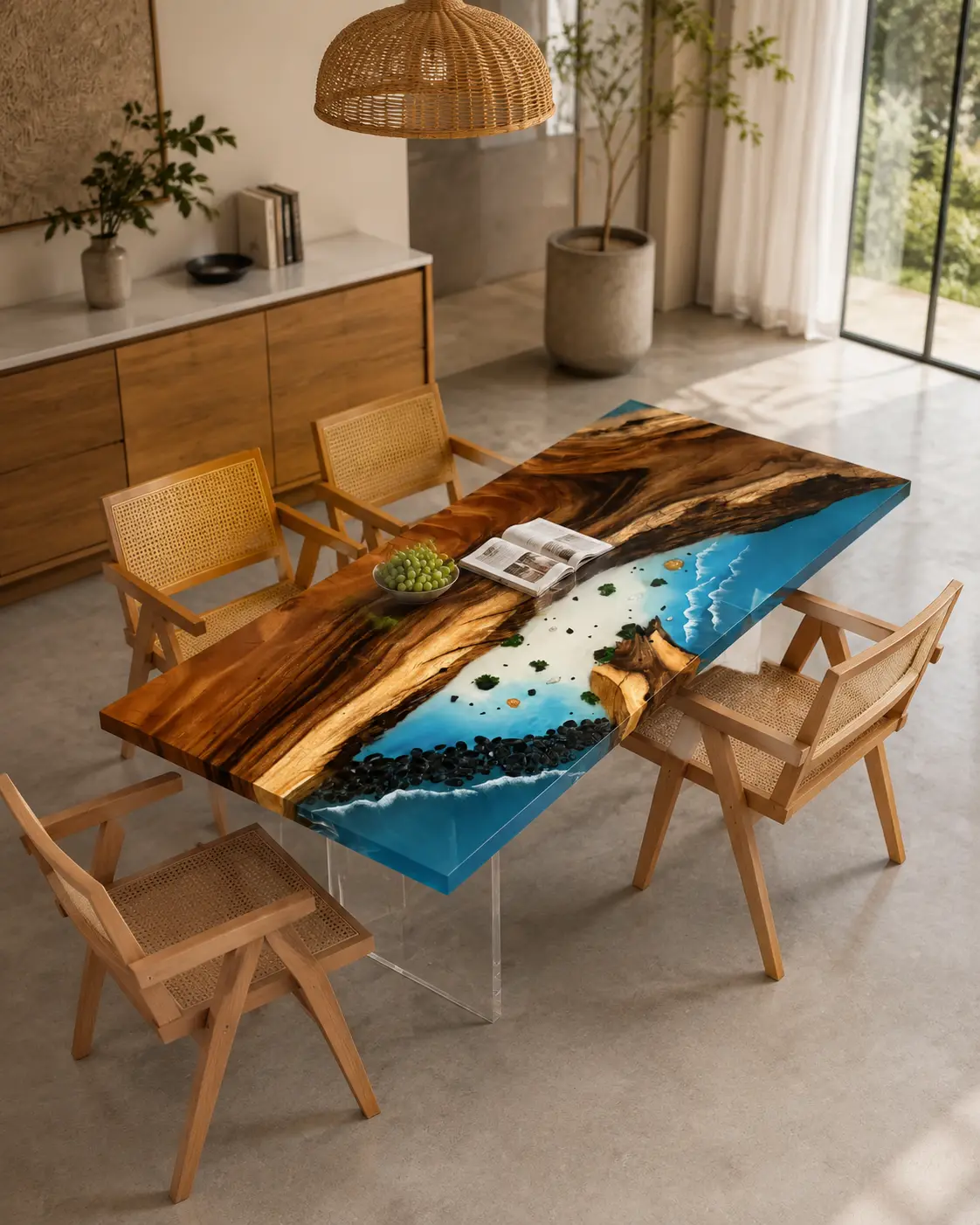 Custom Walnut Ocean Blue Ocean & Beach Dining Table WDT009