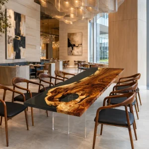 Custom Walnut Black River Dining Table WDT011