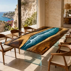 Custom Walnut Ocean Blue Ocean & Beach Dining Table WDT013