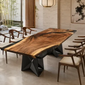 Custom Walnut Black Live Edge Dining Table WDT016