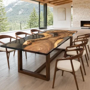 Custom Walnut Black Live Edge Dining Table WDT020