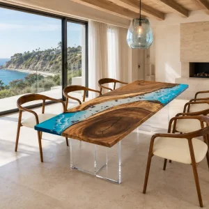 Custom Walnut Ocean Blue Ocean & Beach Dining Table WDT022
