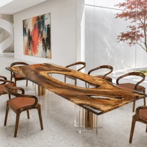 Custom Walnut Crystal Clear Live Edge Dining Table WDT024