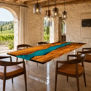 Custom Walnut Ocean Blue River Dining Table WDT027