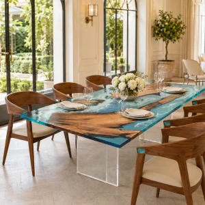 Custom Walnut Ocean Blue Ocean & Beach Dining Table WDT028