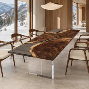Custom Walnut Grey Live Edge Dining Table WDT029