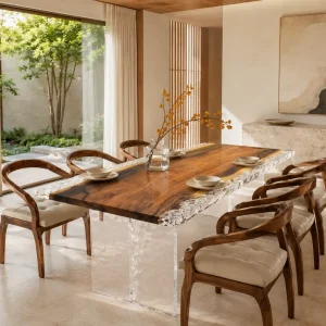 Custom Walnut White Live Edge Dining Table WDT030