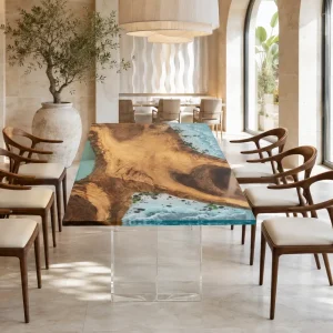 Custom Walnut Ocean Blue Ocean & Beach Dining Table WDT033