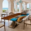 Custom Walnut Ocean Blue Ocean & Beach Dining Table WDT035