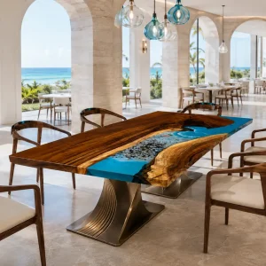 Custom Walnut Ocean Blue Ocean & Beach Dining Table WDT035