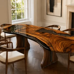 Custom Walnut Black Live Edge Dining Table WDT037
