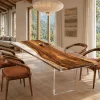 Custom Walnut Crystal Clear Live Edge Dining Table WDT039