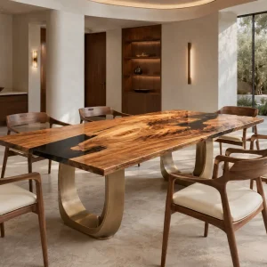 Custom Walnut Black Live Edge Dining Table WDT045