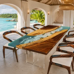 Custom Walnut Ocean Blue Ocean & Beach Dining Table WDT047