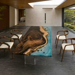 Custom Walnut Ocean Blue Ocean & Beach Dining Table WDT049