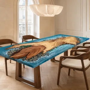 Custom Walnut Ocean Blue Ocean & Beach Dining Table WDT052