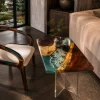 Custom Walnut Ocean & Beach Epoxy End Tables with Blue Epoxy WE006